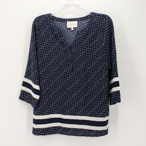 SKIES ARE BLUE Navy White Stripe 3/4 Sleeve Blouse S - Picture 1 of 6
